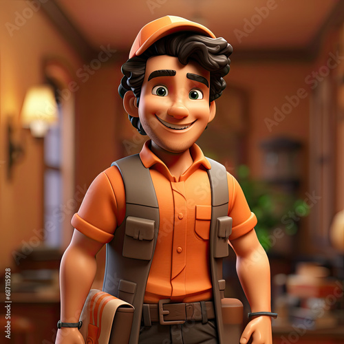 3d cartoon Character of pizza delivery boy
