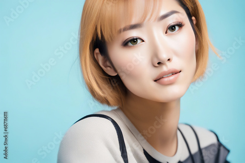 若くて完璧な美しさを持つ日本人女性　顔のアップ　 photo