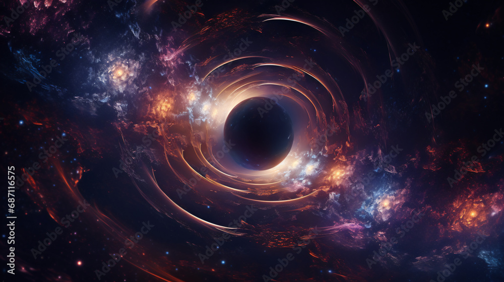 Black hole warps space and time. - obrazy, fototapety, plakaty 