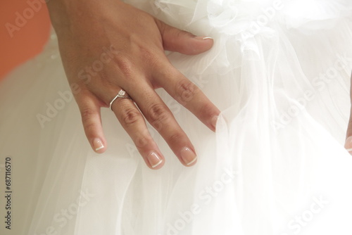 wedding, hand, bride, hands, woman, ring, dress, manicure, love, beauty, nails, fingers, marriage, finger, nail, bridal, couple, holding, people, care, body, closeup, married, skin, ceremony