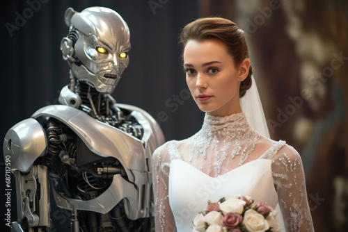 Marriage between a human woman and a robot photo