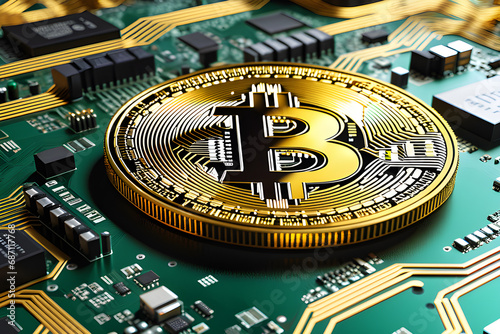 a bitcoin on circuit board crypto concept generative ai