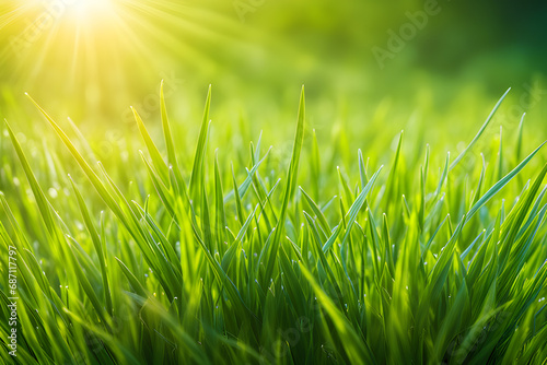 a detailed grass ground cover vegetation morning sunshine jungle generative ai