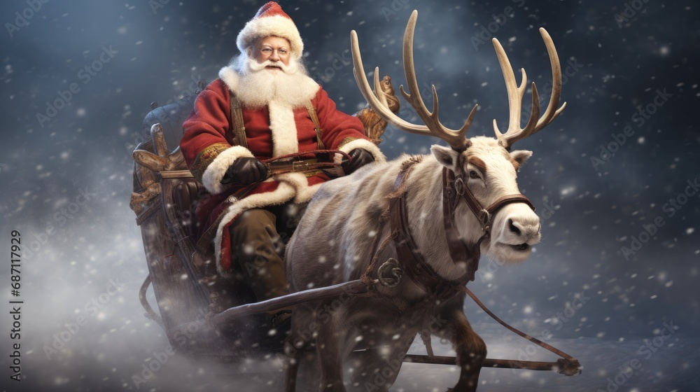 Obraz premium Santa Claus and his sleigh and reindeers