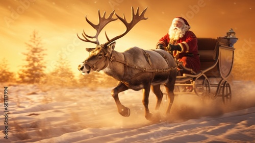 Santa Claus and his sleigh and reindeers photo