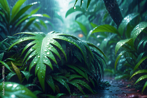 close up to the ground morning jungle generative ai