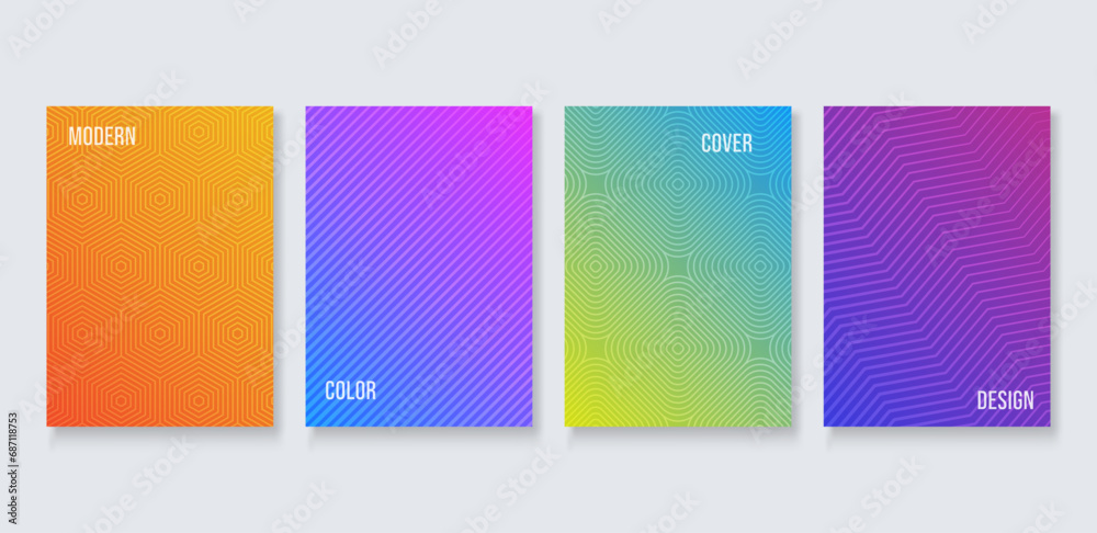 Modern a4 cover template with geometric pattern set of 4, Trendy vector collection for cover design, brochure, catalog, menu. Easy to edit with mask use. - obrazy, fototapety, plakaty 