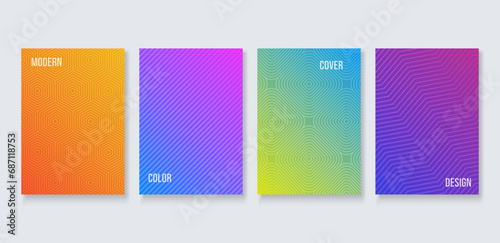 Modern a4 cover template with geometric pattern set of 4, Trendy vector collection for cover design, brochure, catalog, menu. Easy to edit with mask use.