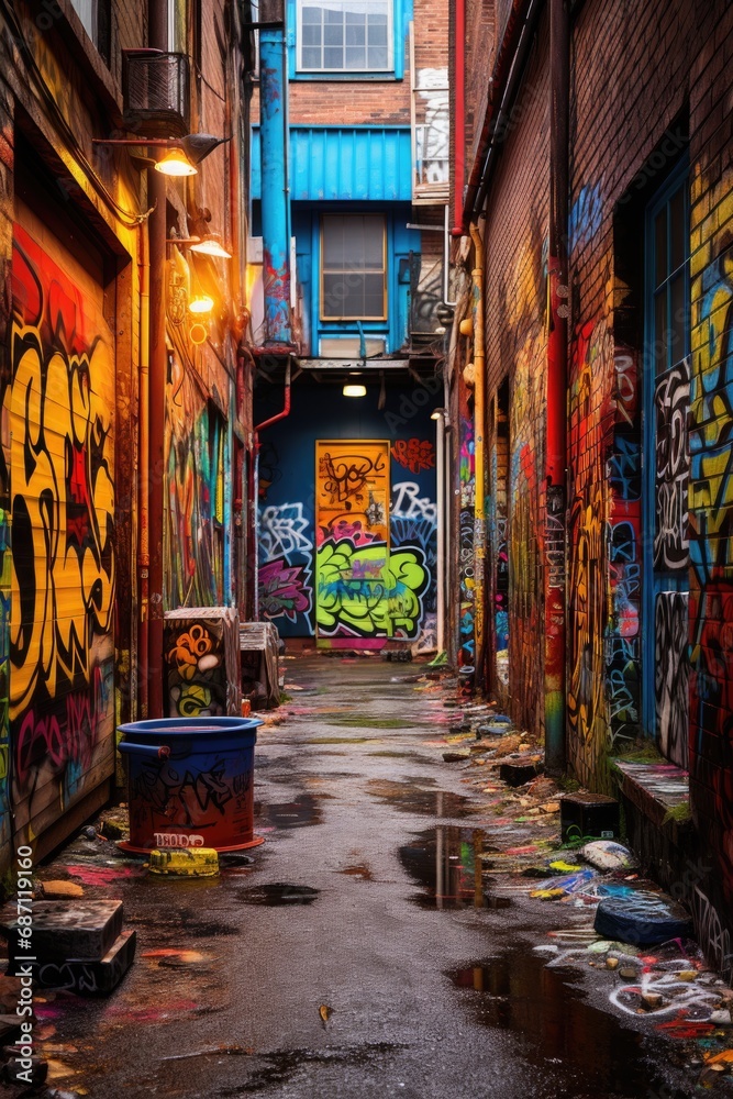 Fototapeta premium View of walls covered in graffiti