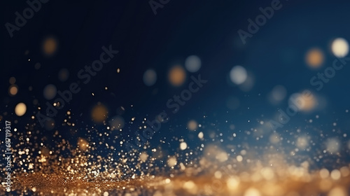 Navy Blue and Gold Bokeh Particle Abstract Background