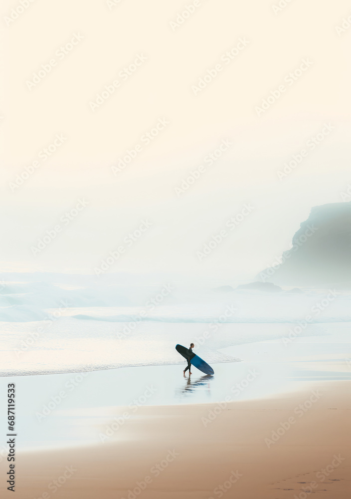 Generative AI image of surfers walking out onto the beach with their boards