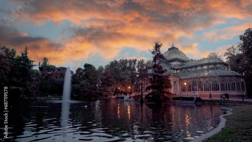 Wallpaper Mural Sunset view of Crystal Palace or Palacio de cristal in Retiro Park in Madrid, Spain. Torontodigital.ca