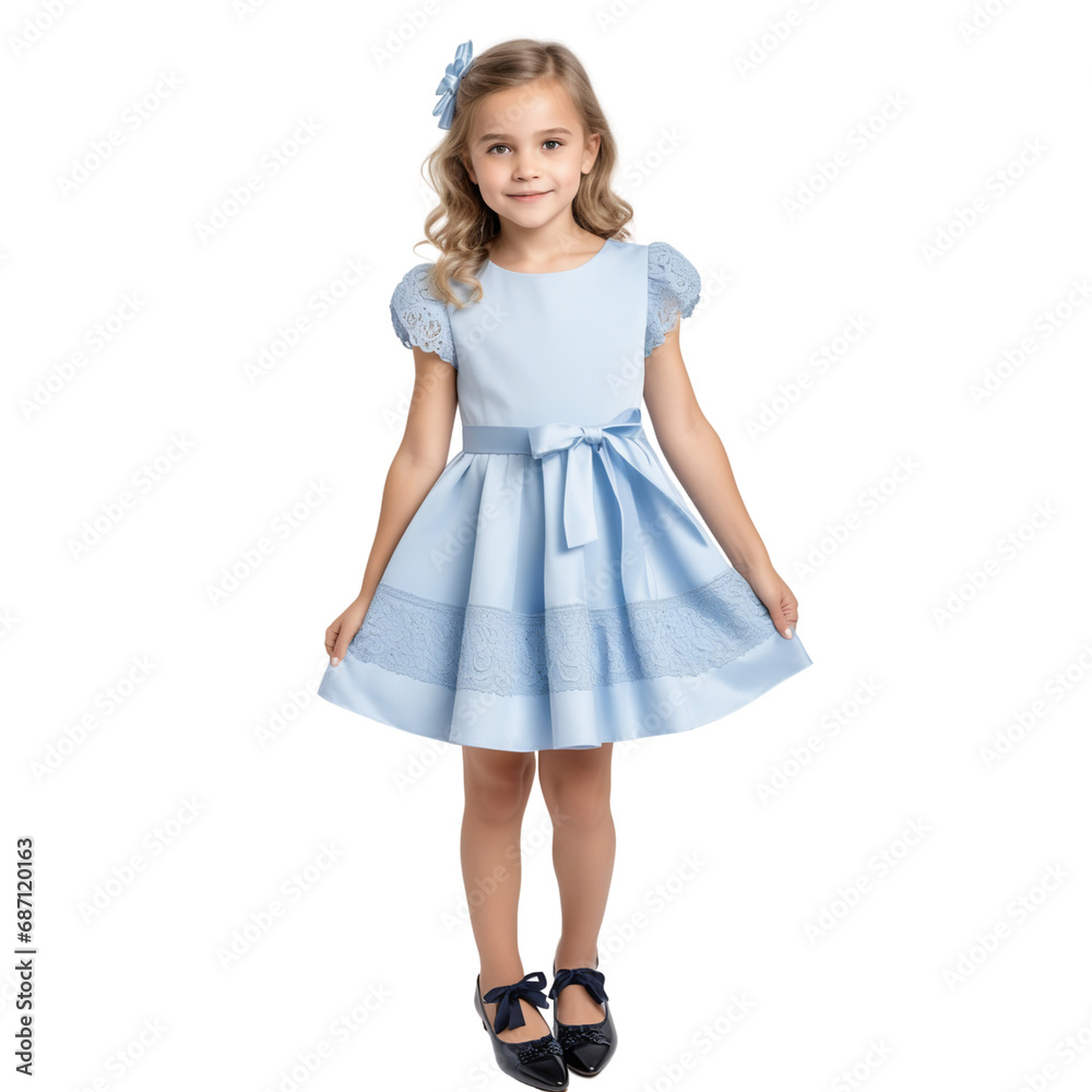 a cute little girl photo in a beautiful blue dress for advertisement png - Generative AI