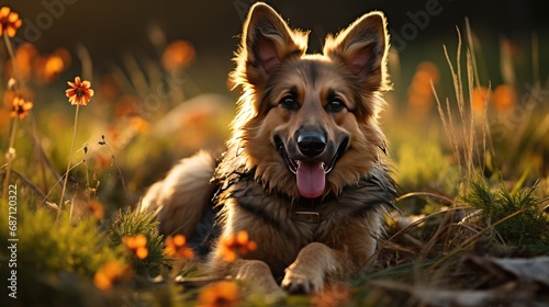 Young German Shepherd close-up. Fluffy pet. © Boomanoid