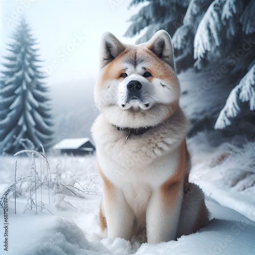 雪の中でご主人様を待っている秋田犬 © 和城 小田島