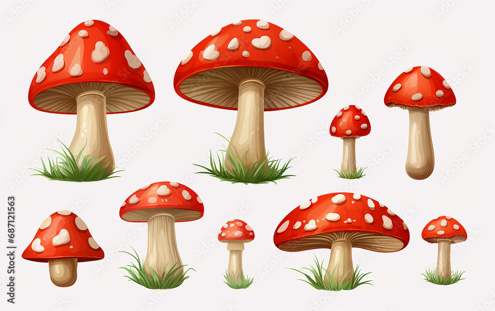 grupo de cogumelos em fundo branco grupo de cogumelos em fundo branco