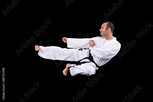 Karate man with back background