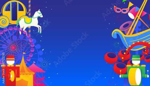 The carnival funfair design. Colorful background with festival and amusement park