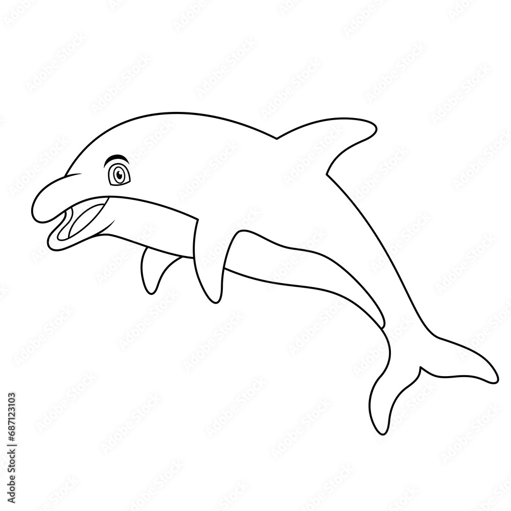 Cartoon happy blue dolphin jumping line art Cartoon happy blue dolphin jumping line art