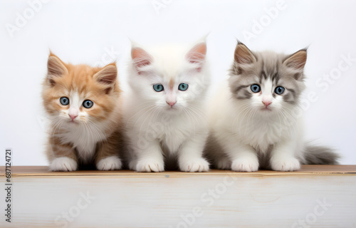 kittens on white wooden table soft light for card design © Oleksiy