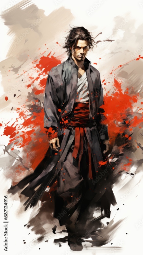 Fototapeta premium A painting of a man with a sword in his hand