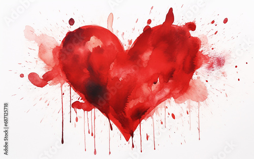 coração abstrato aquarela  vermelho  photo