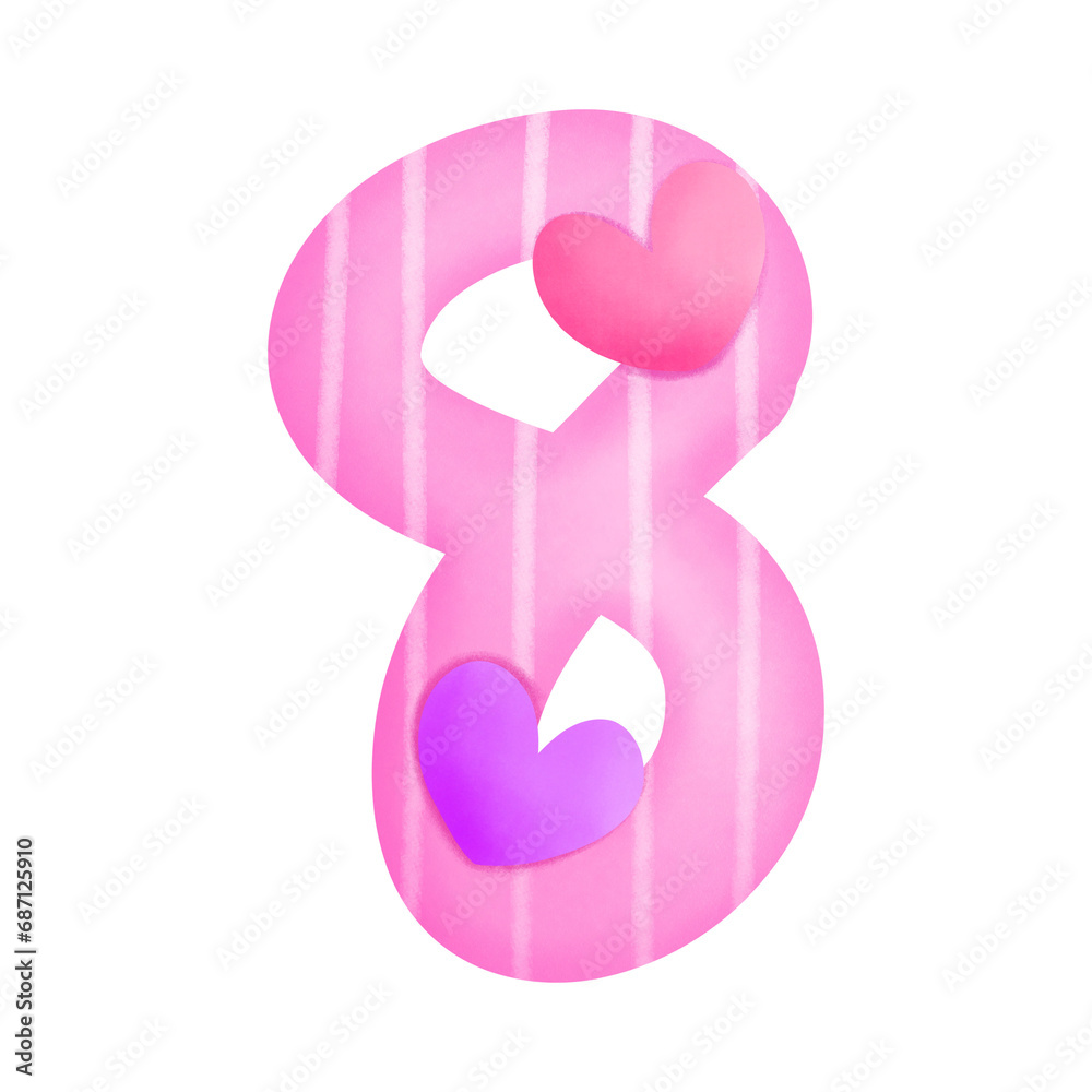 Set of illustrations alphabet A-Z and numbers 0-9, Pink Valentine's Day theme with cute hearts. Set of illustrations alphabet A-Z and numbers 0-9, Pink Valentine's Day theme with cute hearts.