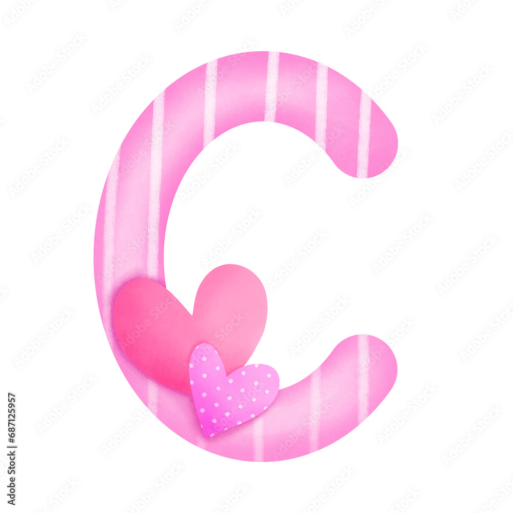 Set of illustrations alphabet A-Z and numbers 0-9, Pink Valentine's Day theme with cute hearts. Set of illustrations alphabet A-Z and numbers 0-9, Pink Valentine's Day theme with cute hearts.
