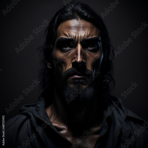 Portrait of the face of Jesus Christ in a dark background © SL Arts