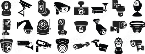 Security surveillance camera, CCTV vector icons isolated on white background