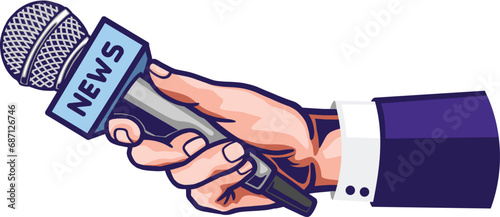 Vector Illustration of Journalists hand holding microphone