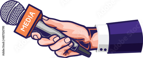 Vector Illustration of Journalists hand holding microphone. interview, reportage, breaking news, press conference concept.
