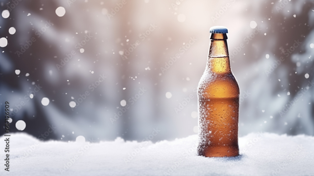 Bottle of beer on the snow Bottle of beer on the snow