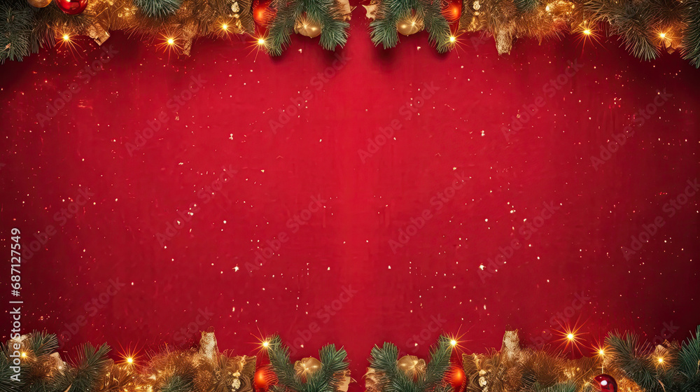 custom made wallpaper toronto digitalChristmas background with xmas tree and sparkle bokeh lights on red canvas background. Merry christmas card. Winter holiday theme. Happy New Year. Space for text, top view	
