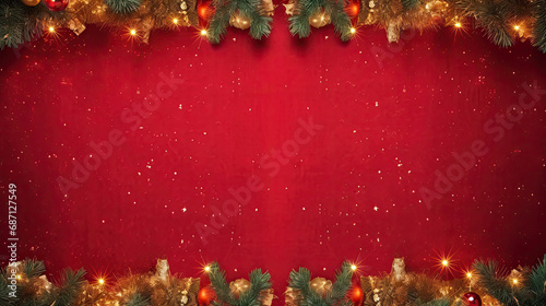 Wallpaper Mural Christmas background with xmas tree and sparkle bokeh lights on red canvas background. Merry christmas card. Winter holiday theme. Happy New Year. Space for text, top view	
 Torontodigital.ca