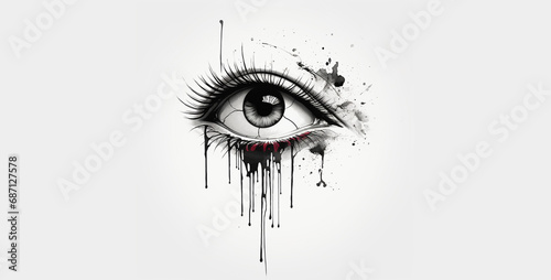 tattoo design eye with tear and broken heart, eye of the girl photo