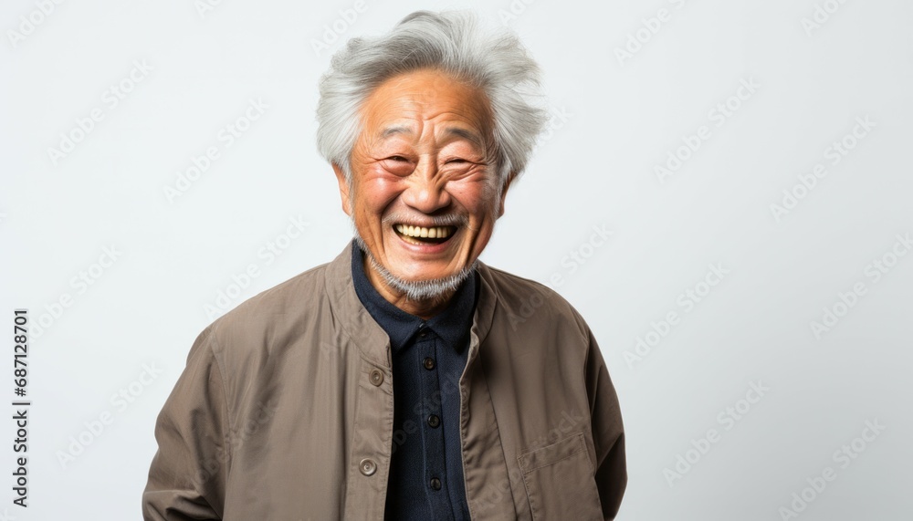 Handsome happy healthy old elderly asian man portrait on white background