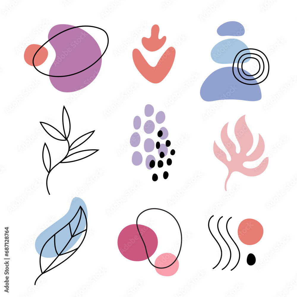 Fototapeta premium Vector set of floral abstract elements.