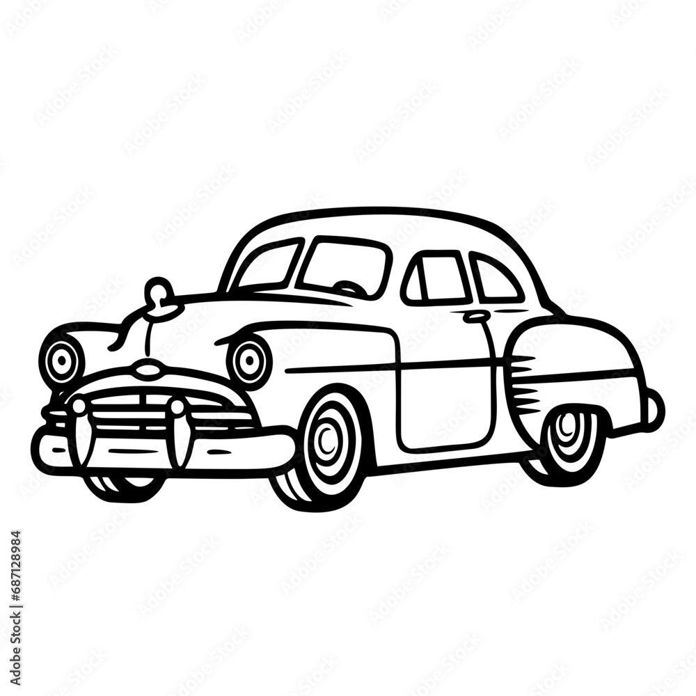 Vector Illustration of a Classic car with lines drawing for logo,icon, black and white	