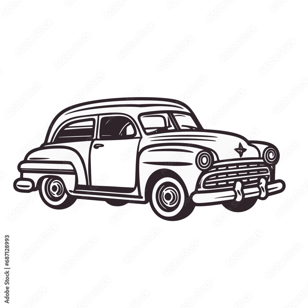 Vector Illustration of a Classic car with lines drawing for logo,icon, black and white Vector Illustration of a Classic car with lines drawing for logo,icon, black and white