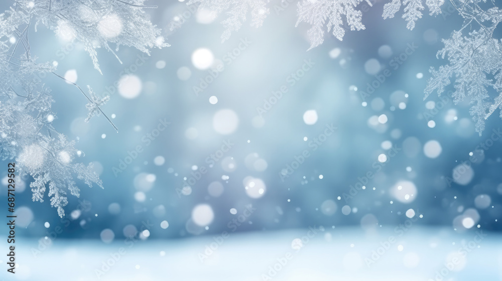 Snowy background with snowflakes and snow flakes on a blue background. This asset is suitable for winter-themed designs, holiday greeting cards, seasonal promotions, and festive social media posts.