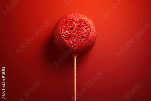 Heart shaped Valentine's Day Pink Lollipop isolated on pink color pastel background using generative AI