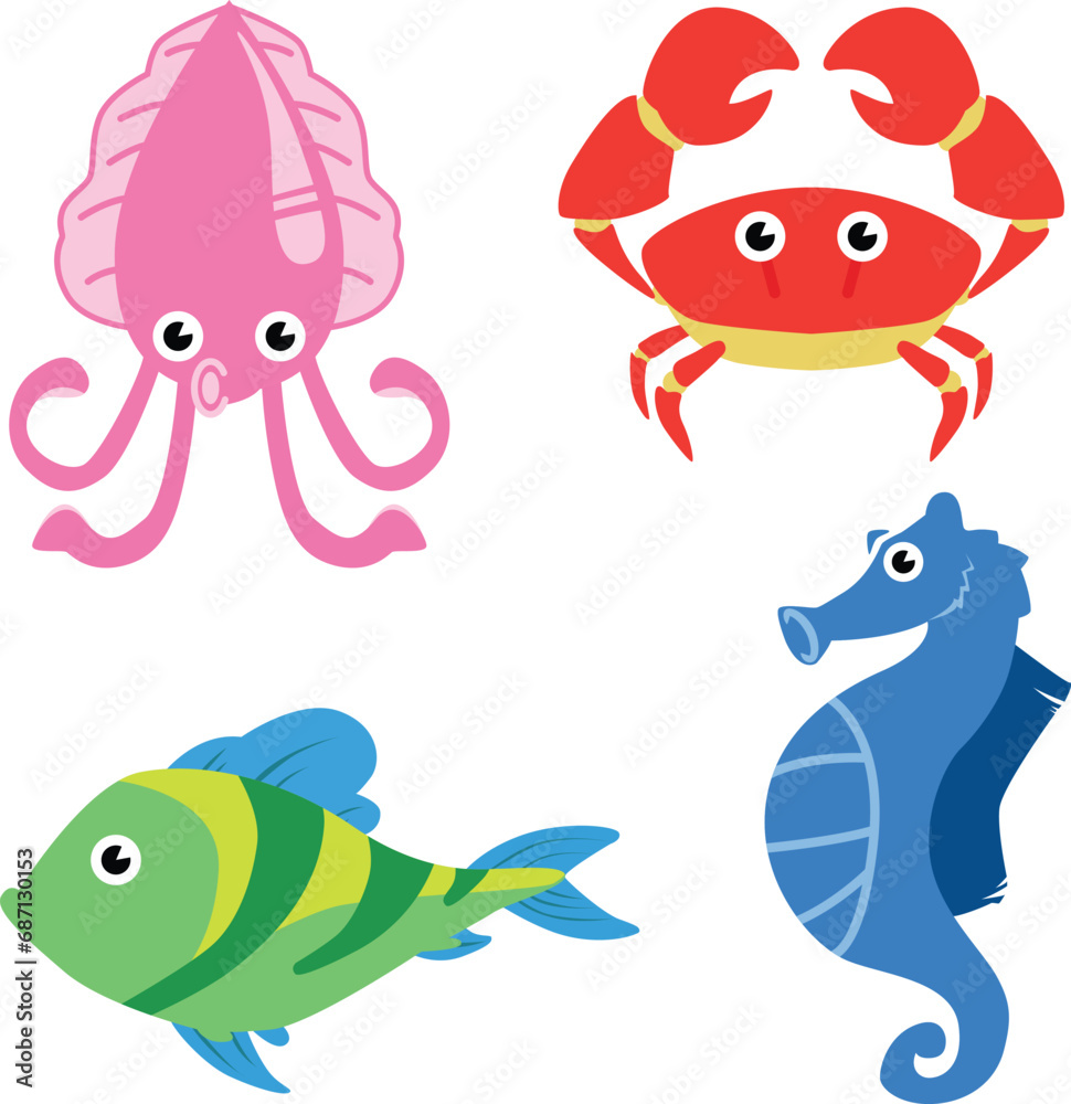 Fototapeta premium cartoon sea animals set