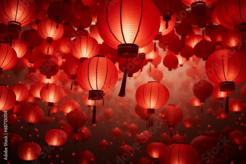 Chinese New Year background with hanging paper lanterns ,AI Generate