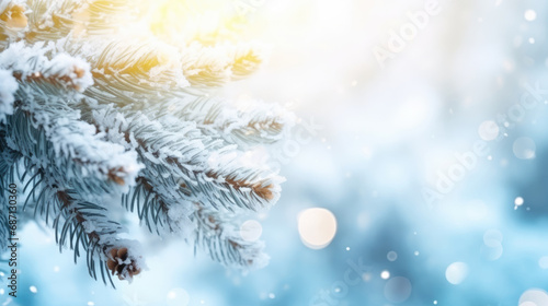 Christmas tree with snow and lights - A festive illustration of a Christmas tree adorned with snow and colorful lights. Xmas tree with snow decorated with garland lights,winter-themed designs.New year © Planetz