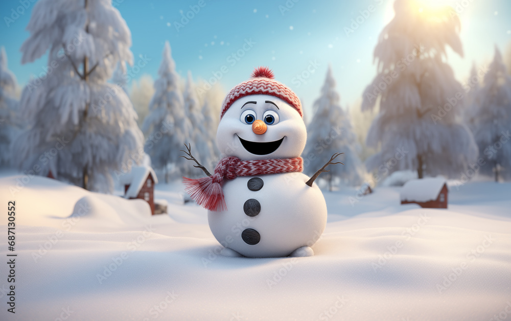 Obraz premium Happy cute snowman smiling with big eyes generation of AI