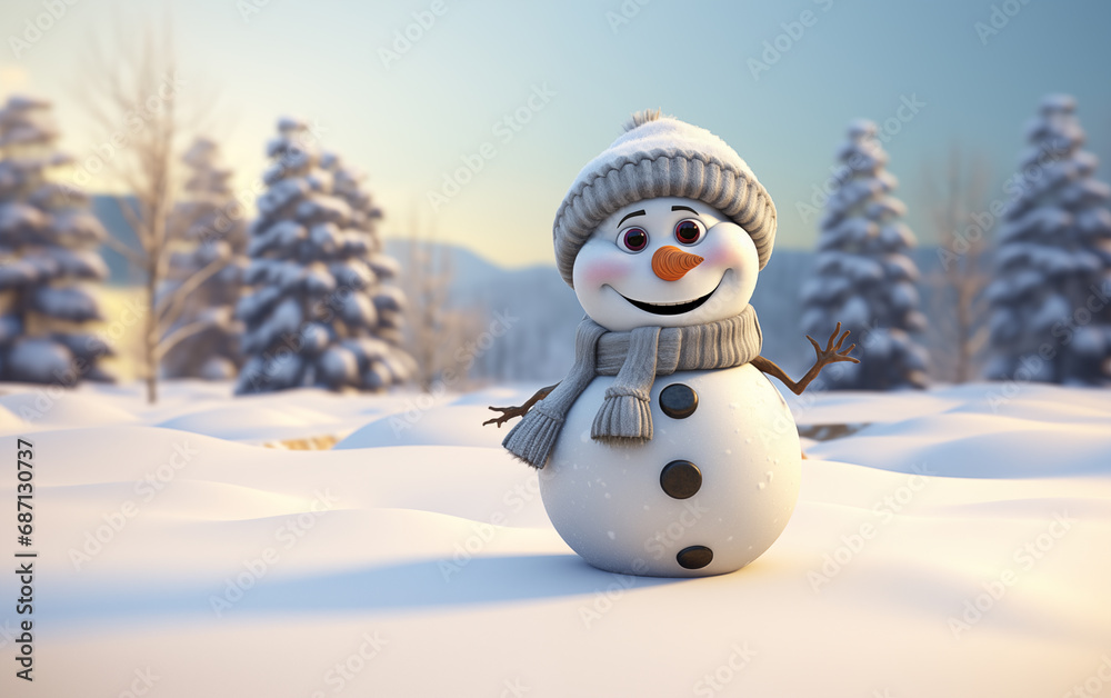 Obraz premium Happy cute snowman smiling with big eyes generation of AI