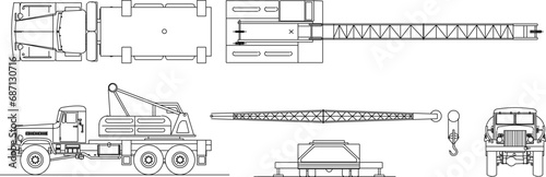 Vector sketch illustration design of multi-storey building construction car carrying goods upwards