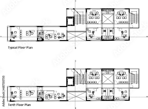 Vector sketch illustration of architectural design of high rise multi-storey apartment building plan
