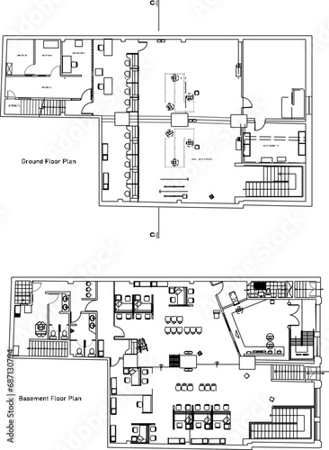 Vector sketch illustration of modern minimalist restaurant cafe architectural design
